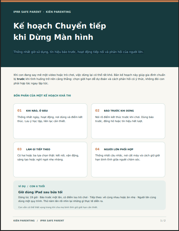 Kế hoạch Chuyển tiếp khi Dừng Màn hình